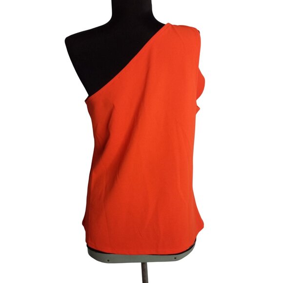 New York & Company 7th Avenue Size M Top One Shoulder Ruffle Orange NEW - Picture 6 of 8
